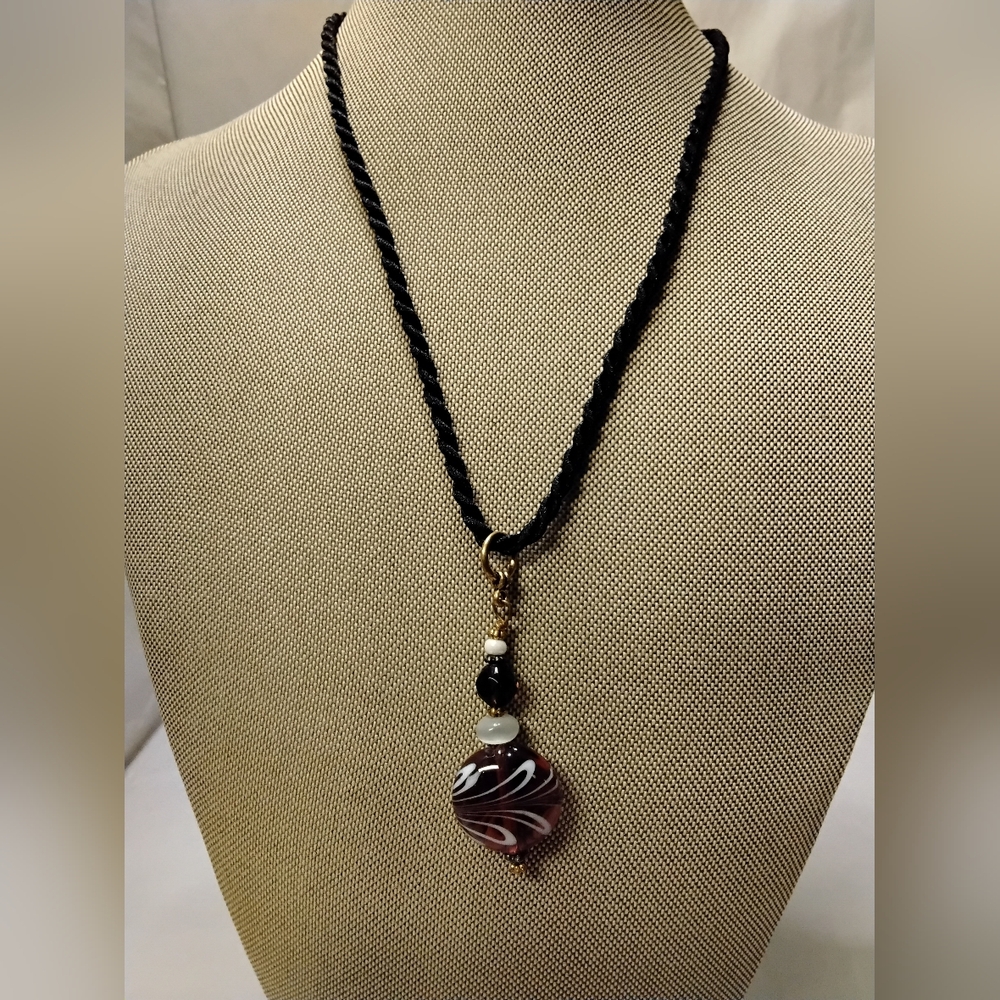 Art Glass Pendant 18 Inch Silk Cord Necklace